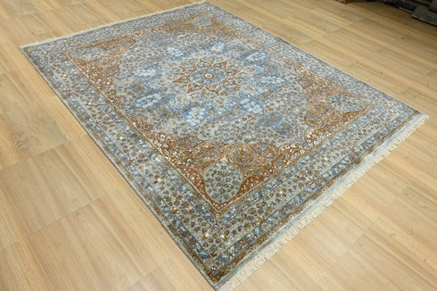 8 X 10 Ft Wool Area Rug, Brown and Grey Color Hand Knot Rug, Indoor Floor Covering Rug, Contemporary Rug, Indian Handmade Carpet Home Decor