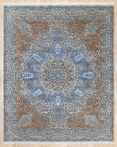 8 X 10 Ft Wool Area Rug, Brown and Grey Color Hand Knot Rug, Indoor Floor Covering Rug, Contemporary Rug, Indian Handmade Carpet Home Decor