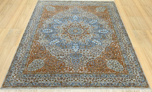 8 X 10 Ft Wool Area Rug, Brown and Grey Color Hand Knot Rug, Indoor Floor Covering Rug, Contemporary Rug, Indian Handmade Carpet Home Decor