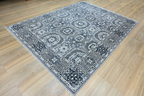 9 X 12 Ft Indoor Area Rug, Mamluks Design Rug Charcoal & Grey Color, Indian Hand Knotted Rug, Oriental Rug, Living Floor Rug Home Decor