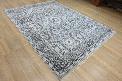 9 X 12 Ft Indoor Area Rug, Mamluks Design Rug Charcoal & Grey Color, Indian Hand Knotted Rug, Oriental Rug, Living Floor Rug Home Decor