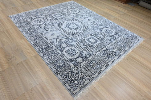 8 X 10 Ft Soft Colors Hand Woven Char & Beige Area Rug Mamluks Indoor Area Rug