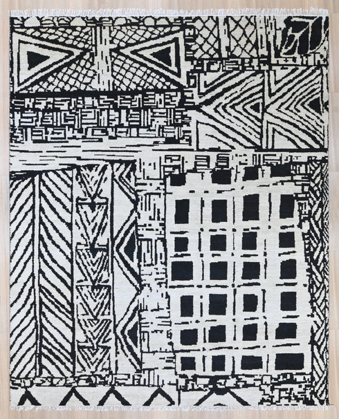 8 X 10 Ft Charcoal and Beige Color Rug Indian Hand Knotted Abstract Pattern Design Area Rug #WoolRug Home Decor