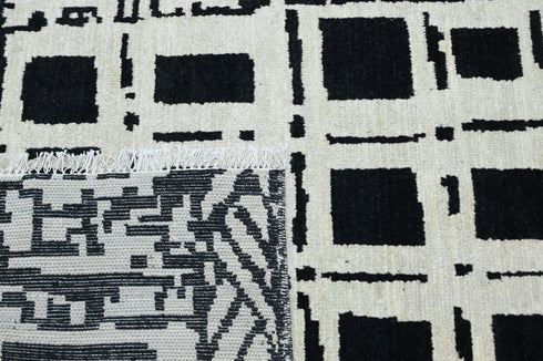 8 X 10 Ft Charcoal and Beige Color Rug Indian Hand Knotted Abstract Pattern Design Area Rug #WoolRug Home Decor