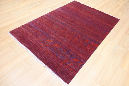 Deep Burgundy Textured 6x9 ft Area Rug - Modern Hand-Knotted Luxury Living Room Carpet