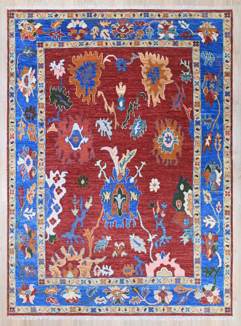 9 X 12 Ft Indoor Area Rug, Abstract Design Rug, Indian Hand Knotted Oushak Rug, Oriental Rug, Living Floor Rug Home Decor