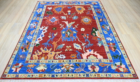 9 X 12 Ft Indoor Area Rug, Abstract Design Rug, Indian Hand Knotted Oushak Rug, Oriental Rug, Living Floor Rug Home Decor