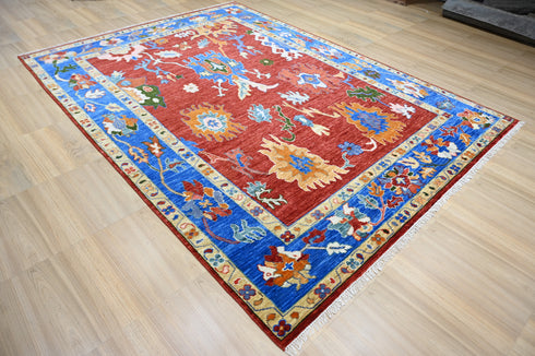 9 X 12 Ft Indoor Area Rug, Abstract Design Rug, Indian Hand Knotted Oushak Rug, Oriental Rug, Living Floor Rug Home Decor