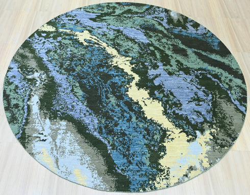 8 X 8 Ft. Handmade Multi Color Round Rug Abstract Design Wool Area Rug
