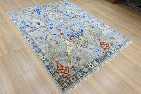 8 X 10 Feet Wool Area Rug, Hand Knot Oushak Rug, Indoor Floor Covering Rug, Contemporary Rug, Indian Handmade Carpet Home Decor