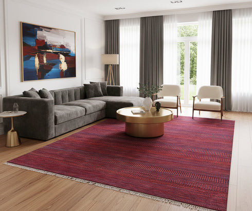 Deep Burgundy Textured 6x9 ft Area Rug - Modern Hand-Knotted Luxury Living Room Carpet