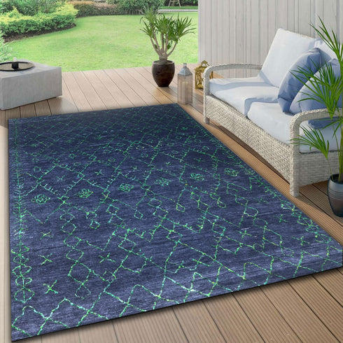 9 X 12 Ft Indoor Area Rug, Abstract Design Rug, Indian Hand Knotted Rug, Oriental Rug, Living Floor Rug Home Decor